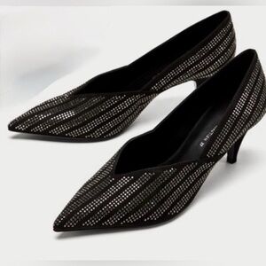 Zara SHINY V VAMP HIGH HEEL COURT SHOES black sz 7.5